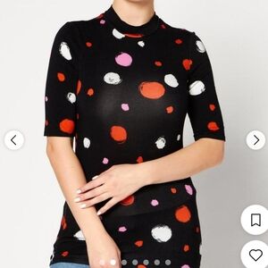 Ted Baker Women's Mock Neck Blouse, Size 0, Black with Polka Dots